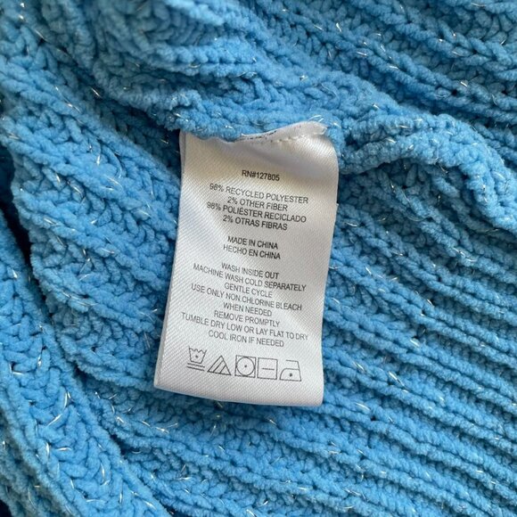 DKNY Y2K Metallic Blue Cropped Knit Sweater Mock Neck Medium - Picture 8 of 8